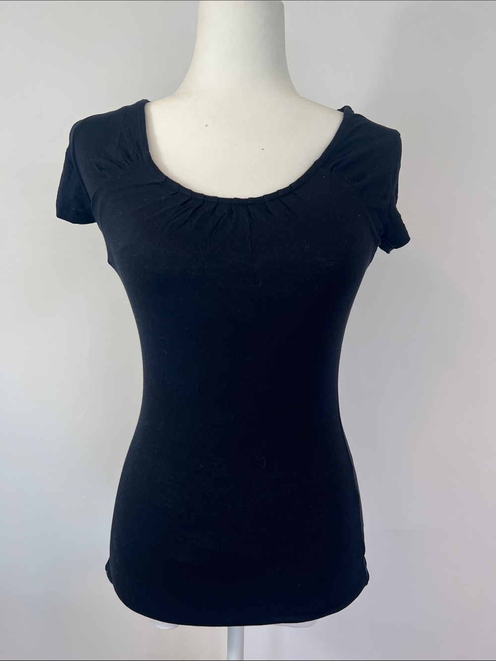 Massimo Black Scoop Neck Short Sleeve Tee with Gathered Detail